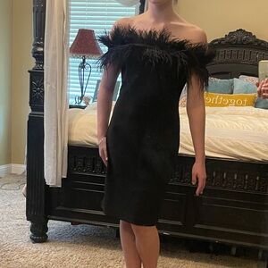 Vince Camuto Black Strapless Feather Dress